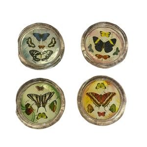 Fringe Studio Coasters Mariposa Set Of Butterfly Glass Coaster Set/4 Stackable